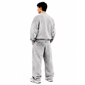 Chándal gris sostenible estampado para hombre, el más vendido, con cremallera completa, cuello alto, corte holgado, ropa informal con bolsillos laterales y logotipo personalizado - Product Image 1