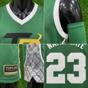 Ensemble de maillots de basket-ball de qualité supérieure, vert, col en V, maille sublimée, 23, coupe athlétique pour hommes, toutes saisons, 100% polyester - Product Image 4