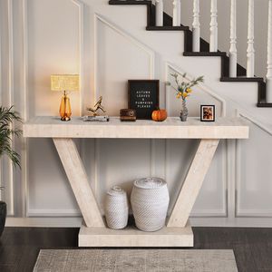 Panca Consolle Vintage da Ingresso in Legno Invecchiato da 60 Pollici con Mobile Contenitore a 2 Ripiani in Legno Massello Impiallacciato, Design Rustico e Ampio - Product Image 3