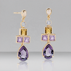 Nouvelle arrivée Boucles d'oreilles multi-pierres plaquées or améthyste et citrine Poire Squuare Beauté naturelle - Product Image 2