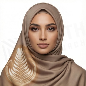 Hiyab de Chifón Beige para Mujer con Estampado Digital de Hojas, Transpirable, para Uso Diario, Pañuelo Étnico de Oriente Medio - Product Image 3