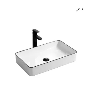 Hot Selling Handcrafted Rectangular Ceramic Wash Basin LC-16414 Single-Fired with Color-Glazed Porcelain Material for Bathroom