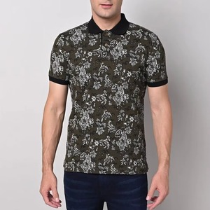 T-shirt de golf en coton à manches courtes pour homme, motif floral tricoté, couleur olive kaki, respirant, idéal pour l'été et les occasions décontractées - Product Image 6