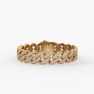 Pulsera Cubana de Oro de 14K con Baño de Rodio y Diamantes CVD Cultivados en Laboratorio, Eslabones Pavé Iced Out, Joyería Fina de Lujo Estilo Hip Hop, Pieza Destacada - Product Image 5
