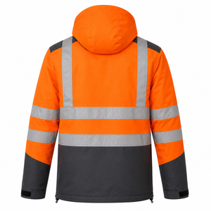 Veste de sécurité réfléchissante haute visibilité, résistante à l'eau, orange graphite, à capuche, vêtements de travail industriels, vente en gros personnalisée, coque 300D - Product Image 3