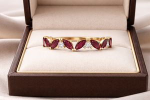 Anillo de Eternidad de Lujo con Corte Marquesa de Rubí, Elegante Regalo de Aniversario para Mujer - Product Image 2