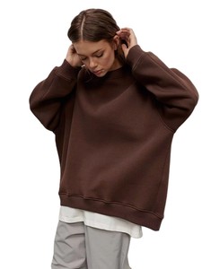 Sweat-shirt en molleton blanc surdimensionné pour femme, col rond, épaules tombantes, manches longues, polyester/coton, respirant, tricoté, couleur unie - Product Image 2