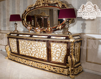 Ensemble console et miroir de style baroque victorien de luxe en bois de teck, avec miroir de vanité à feuilles d'or, grande taille, nouvelle arrivée, prix raisonnable
