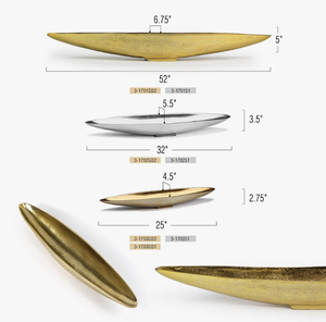 Plateau décoratif allongé en laiton doré, forme bateau ou canoë, avec motif vague méridienne, plat de présentation métallique conique - Product Image 3