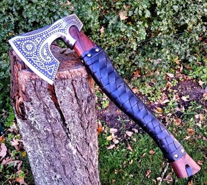 Hacha Ancha Estilo Vikingo, Hoja de Acero Forjado, Mango de Madera, Cabeza Barbuda, Herramienta para Talar Árboles - Product Image 1