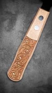 Couteau de chef de cuisine, couteau à boucher en bois de santal sanglant et bois de rose birman, manche en bois massif en forme de tête de poisson, pour gaucher - Product Image 2