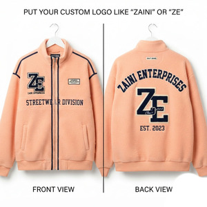 Premium 240 GSM Plush Polyester Fleece Thin Long <b>Jacket</b> Stand Peach Full Zip Rib Cuffs Contrast Piping Front Custom Waterproof - Product Image 1