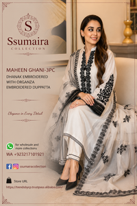 MAHEEN GHANI Damen 3-teiliges besticktes Dupatta-Set mit Dhanak Organza-Stickerei, knitterfrei, elegant, knielang, lässig - Product Image 4