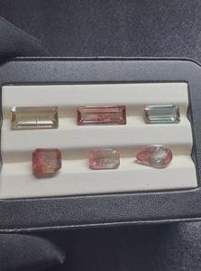 Lot de 6 tourmalines pastèque naturelles, couleur bio rose-vert dégradé, facettées, taille Asscher, taille poire, taillées à la main, pierres brutes - Product Image 3