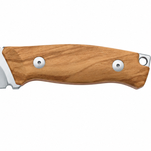 Cuchillos de caza de hoja fija con mango de madera marrón natural, hoja con gancho para tripas plateado, empuñadura remachada y orificio para cordón para uso en campo - Product Image 4