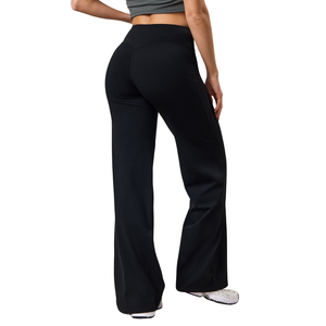<b>Black</b> <b>Straight</b> <b>Leg</b> Yoga Pants Women High Waist Gymwear Stretch Fitness Training Workout Activewear Performance <b>Trousers</b> - Product Image 2