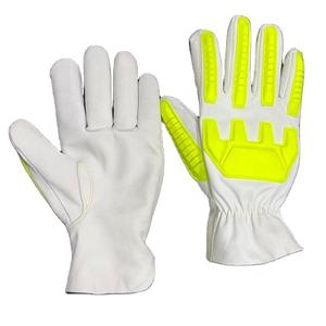 Gants de sécurité en cuir de chèvre blanc Vantrex avec protections des doigts et des phalanges en TPR jaune fluo - Product Image 1
