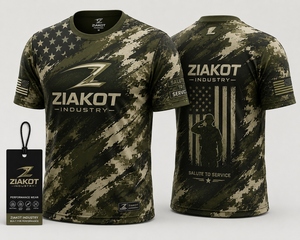 เสื้อยืด ZIAKOT รุ่นใหม่ ดีไซน์พิเศษสำหรับผู้ชาย ลายพรางสีเขียวมะกอกขาว รุ่น Performance Salute To Service - Product Image 6
