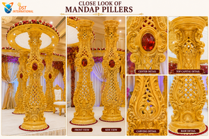 Mandap de madera dorado real para bodas gujarati, Mandap de madera tallada a mano para bodas indias en Australia - Product Image 3