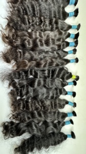 Cheveux naturels indiens Remy bouclés pour bébé, double épaisseur, en bande, 100g, 34 pouces, cheveux de temple en vrac, teints noir, style tissage - Product Image 1