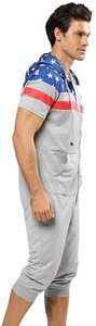 Men's Autumn Windproof Streetwear Solid Printed Hooded Zipper Full Sleeve Rompers One Piece <b>Jumpsuit</b> <b>Comfy</b> Lightweight 100% - Product Image 2