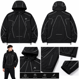 Conjunto deportivo informal personalizado de gran tamaño con cremallera, chaqueta reflectante y pantalones de chándal, cortavientos de nailon, chaquetas para hombre - Product Image 5