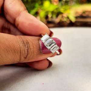 Three Stone Moissanite <b>Emerald</b> Cut Diamond <b>Ring</b> For Women's Original 925 <b>Silver</b> Fine for Anniversary Birthdays Gift For Partner - Product Image 6