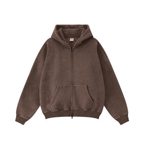 Sudadera con Capucha y Cremallera Extra Grande para Hombre, de Algodón Marrón, Felpa Ecológica, Estilo Urbano Informal, con Bolsillos, Corte Regular, para Invierno, 360g - Product Image 1