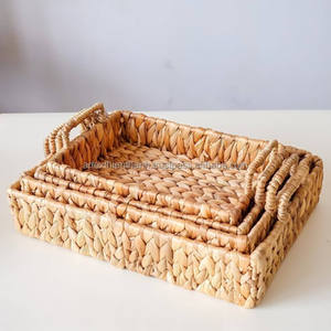 Exclusive Woven <b>Water</b> Hyacinth Tray With Iron Frame Boho Tray for <b>Table</b> Decor Natural Home Decor, Straw Serving Tray - Product Image 2