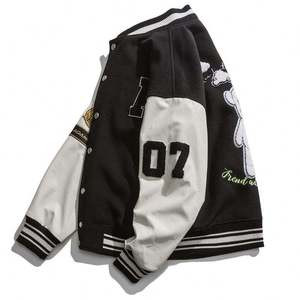 Men's Black And <b>White</b> Varsity <b>Jacket</b> With Chenille Embroidered Patches Oversized American Varsity <b>Jacket</b> - Product Image 2
