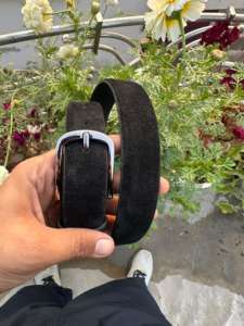 Ceinture en cuir de vachette grainé noir de qualité supérieure, style décontracté, avec boucle en fer, largeur 3,5 cm, longueur 120 cm, accessoire vestimentaire personnalisable - Product Image 3