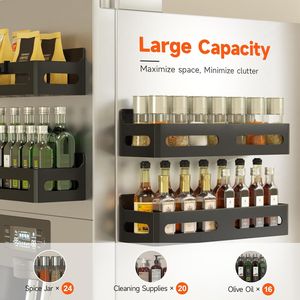 4 Pack Strong Magnetic Spice Rack for Refrigerator Multipurpose 4-Hook <b>Shelf</b> Organizer for <b>Kitchen</b> & Bathroom - Product Image 5