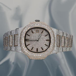 Montre de luxe unisexe en acier inoxydable avec verre et diamants Moissanite, style Hip Hop, pour soirée, avec date automatique, double affichage, bijoux de mode - Product Image 1