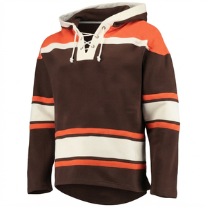 Brown Ice Hockey Jersey Breathable Hoodie Lace Sweatshirt Vintage Pullover Custom Sportswear Winter <b>Thermal</b> Front 100% Cotton - Product Image 1