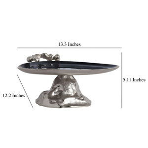 Support à gâteau en métal de luxe avec finition émail noir, bordure argentée et base texturée, plateau élégant pour la décoration de desserts à la maison - Product Image 3