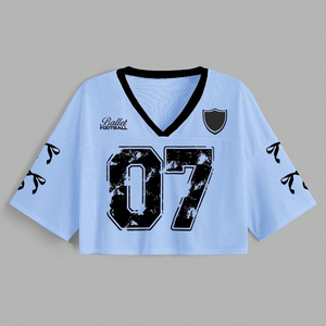 Maillot de football rose à col en V en maille pour femme, coupe ample, manches courtes, numéro 99, imprimé étoile, respirant, style sportif, printemps-été - Product Image 3