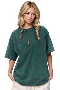 Camiseta de Algodón Lavado Oversize para Mujer, Color Sólido, Corte Holgado, Cuello Redondo, Manga Corta, Estilo Urbano para Primavera/Verano - Product Image 5