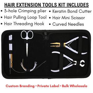 Kit d'outils pour extensions capillaires : Pince à sertir 3 trous, Coupe-keratine, Crochet de tirage, Aiguille à enfiler, Mini-ciseaux, Aiguille – Fournitures de salon - Product Image 2