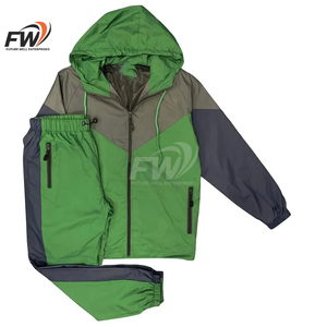 ชุดวอร์มกีฬาไนลอนน้ำหนักเบาแบบขายส่ง เสื้อแจ็คเก็ตกันลมแบบ Colorblock และกางเกงจ็อกเกอร์ ชุดออกกำลังกายลายเรียบ - Product Image 1