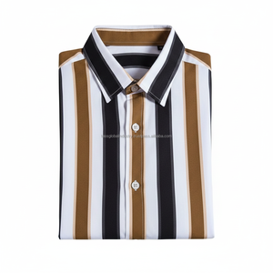 Camisa de Cuello Cubano para Hombre, a Rayas, Manga Corta, Personalizada, OEM, al por Mayor - Product Image 6