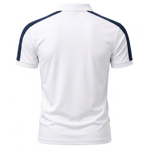 Polo de golf personnalisé pour homme, blanc et bleu marine, en piqué de polyester anti-humidité, uniforme d'entreprise, vêtements de performance OEM ODM - Product Image 2