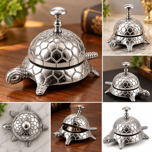 Campana de Servicio Decorativa de Metal con Diseño de Tortuga Plateada, Campana de Mesa con Patrón Intrincado de Concha, Diseño Animal Vintage - Product Image 5