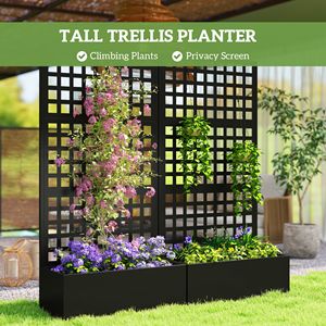 Fioriera rialzata zincata nera 89x41x178 cm con traliccio per piante rampicanti e fioriere verticali - Product Image 5