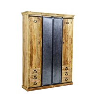 Armoire pliante en bois de manguier massif vintage industriel réglable avec portes coulissantes en fer pour la maison, le bureau, le salon et la villa