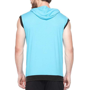 Sweat-shirt sans manches à capuche et fermeture éclair pour homme, couleur unie, décontracté, respirant, tricoté, débardeur d'été, coupe classique, bleu - Product Image 2