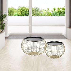 Ensemble de 2 tables d'appoint glamour en fil métallique or et noir, tables basses modernes en fil métallique, tables d'appoint gigognes - Product Image 6