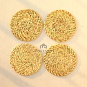 Round Traditional Handmade Woven Rattan Placemats Natural Cane Eco-Friendly Wedding <b>Dining</b> <b>Table</b> Heat Resistant Non-Slip Pads - Product Image 2