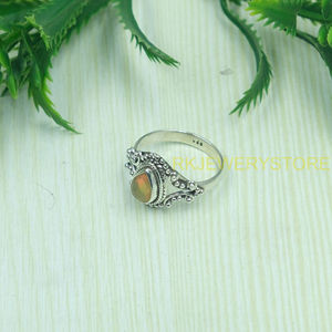 Bague en opale d'Éthiopie naturelle, argent sterling 925, faite à la main, cabochon en forme de larme, bijoux vintage pour femmes, pour Noël - Product Image 5