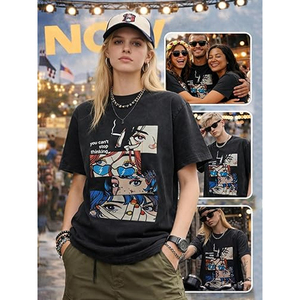 Camiseta Extra Grande con Estampado Vintage para Hombre y Mujer, Camiseta Informal de Algodón con Cuello Redondo, Estilo Urbano - Product Image 2