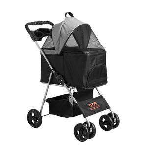 Passeggino per animali domestici a 4 ruote portante staccabile 35 libbre capacità di peso per ruotare i freni portabicchieri cesto portaoggetti nero + grigio scuro per cani - Product Image 1